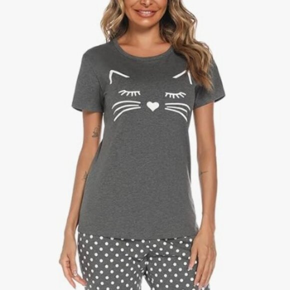 MEOW! Gray & White Polkadot Cat Pajamas - Picture 2 of 2